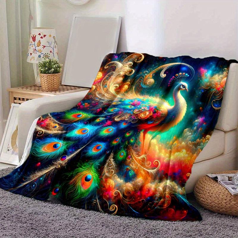 1pc Peacock in a Vibrant Dreamlike Landscape Blanket, Soft for Room Decor, Perfect Gift and Fans, Living Room, Travel, Camping, Car Blankets