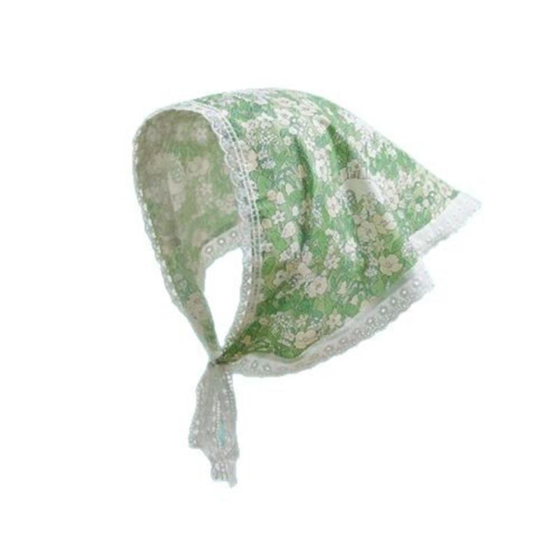 French Styles Flower Triangular Headscarf Headcover for Women Sun Protective Headwrap for Fashionable Women Wear