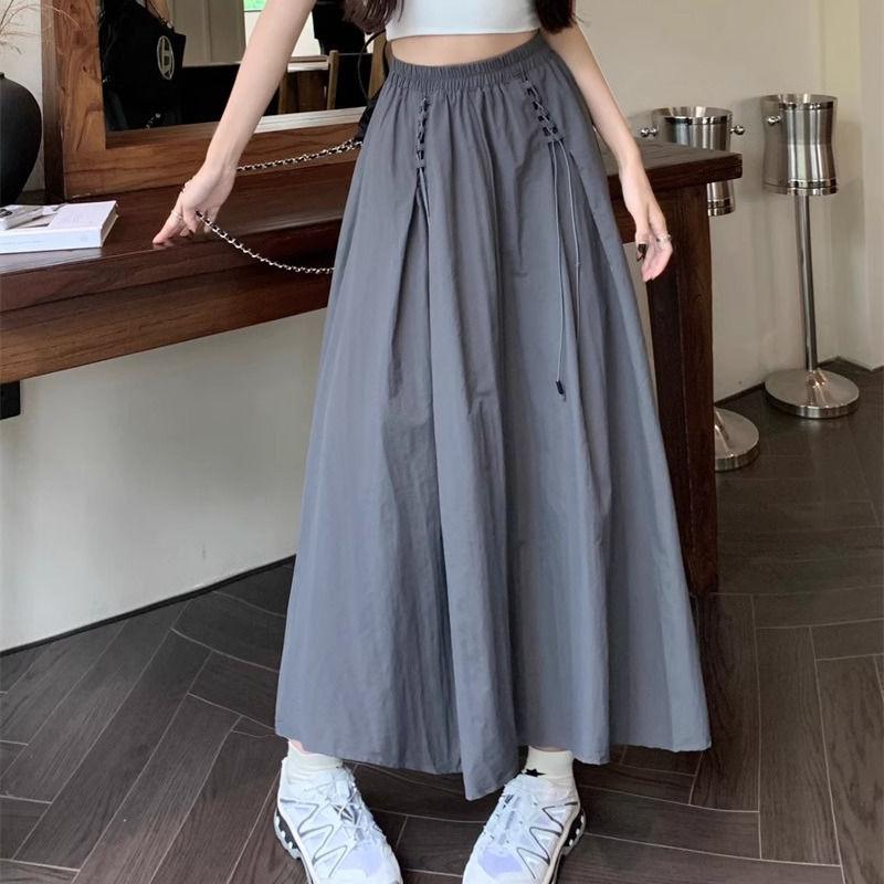 

Женская весенняя повседневная свободная универсальная юбка-карго большого размера - Миди-юбка А-силуэта с высокой посадкой one size серебряный серый