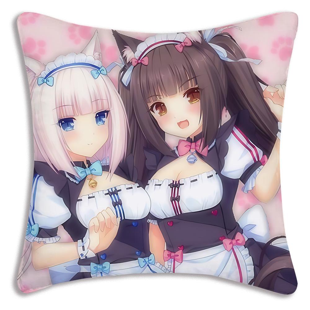 Anime N-Nekoparas Pillow Covers Cartoon Sofa Decorative Home Double-sided Printing Short Plush Cute Cushion Cover