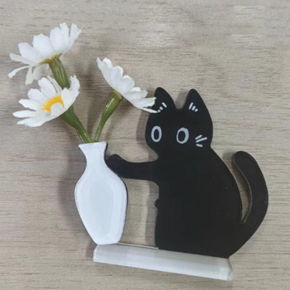 Cartoon Cat Refrigerator Magnet Black Cat Pushing Fridge Magnet Vase Decor  Fur Collector