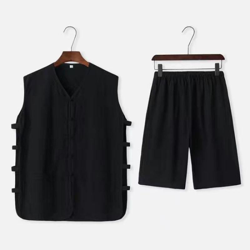 

Костюм Тан, мужской жилет для людей среднего и пожилого возраста, летний мужской костюм для папы, летний жилет для пожилых людей, одежда дедушки в стиле ханьфу 2XL