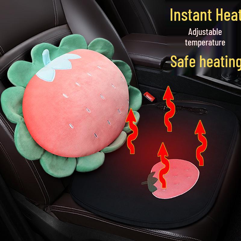 Cartoon Doll Style Heated Car Seat Cushion Set - Three Pieces for Winter Comfort