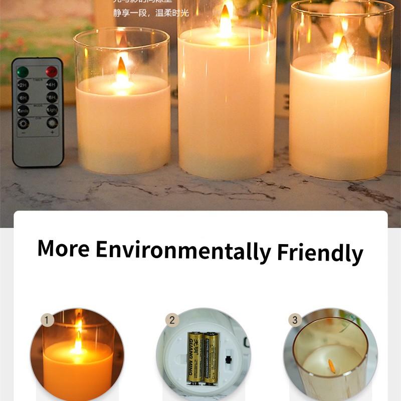 3-Pack Remote Control Electronic Candle Romantic Birthday Confession Proposal Decoration LED Light Paraffin Glass LED Candle