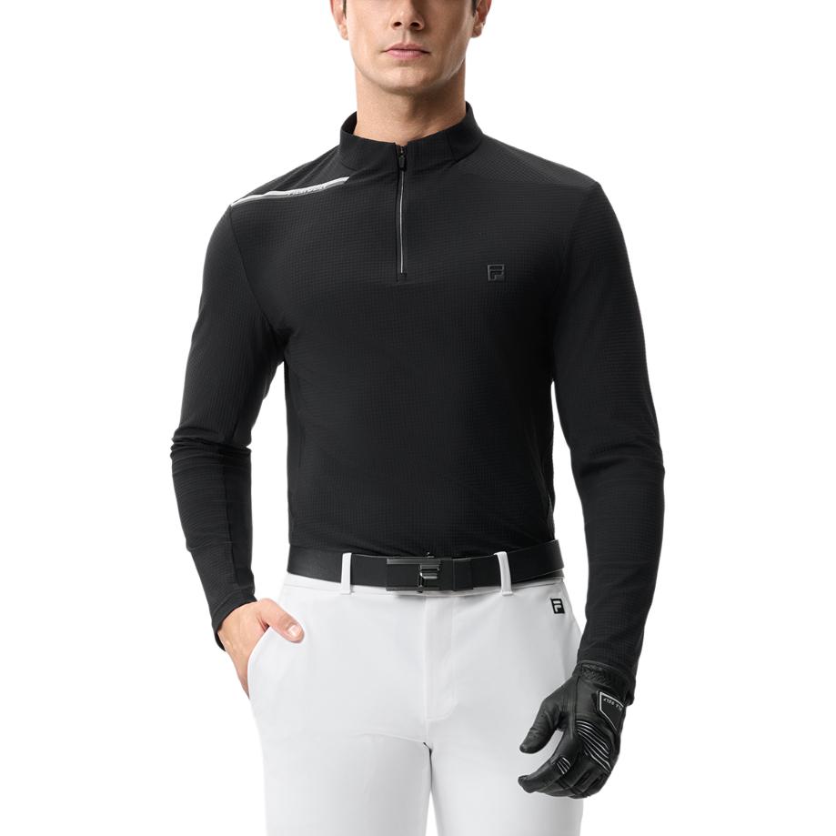 Fila Comfortable Stand Collar Half Zip Knit Long Sleeve T-Shirt Men Tops Deep-Black A11M515210FBK