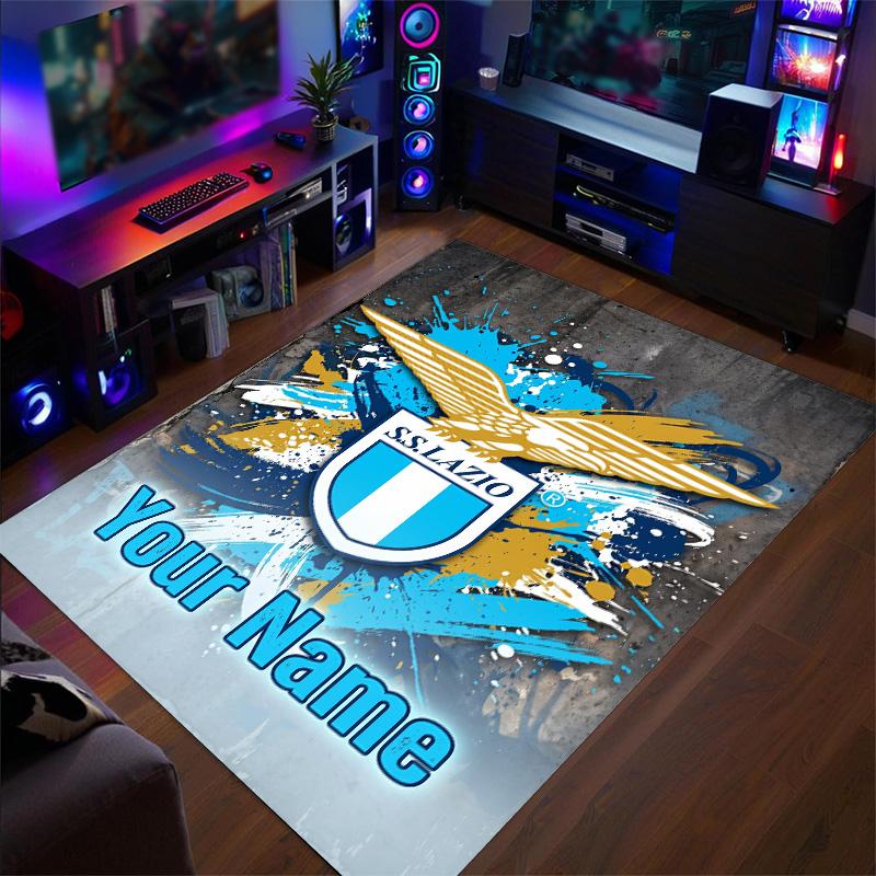 Tappeto in Velluto di Cristallo Stampa Lazio FC Testo Nome Personalizzato Tappetino Decorazione per la Casa