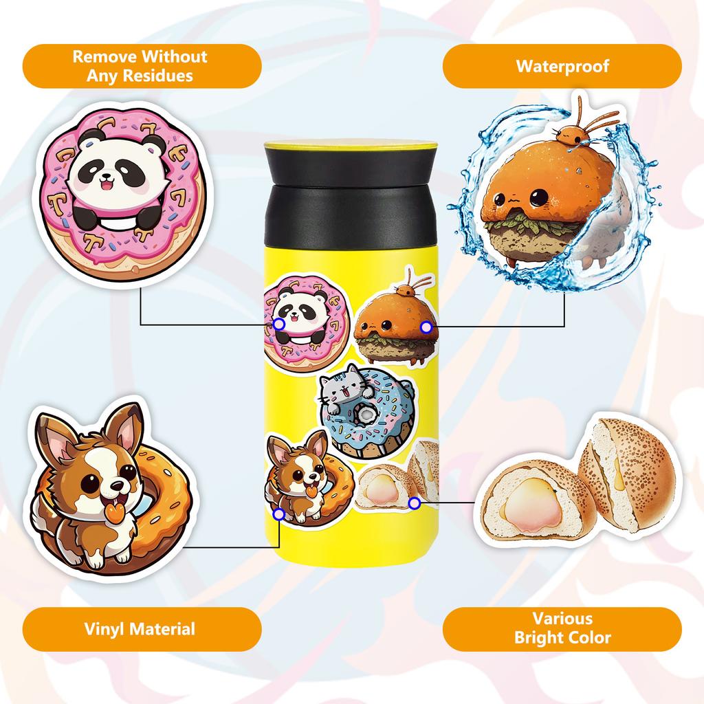 50 Donuts Mix And Match Small Animals Stickers Ice Cream Toast Milk Tea Creative Food Stickers Asia