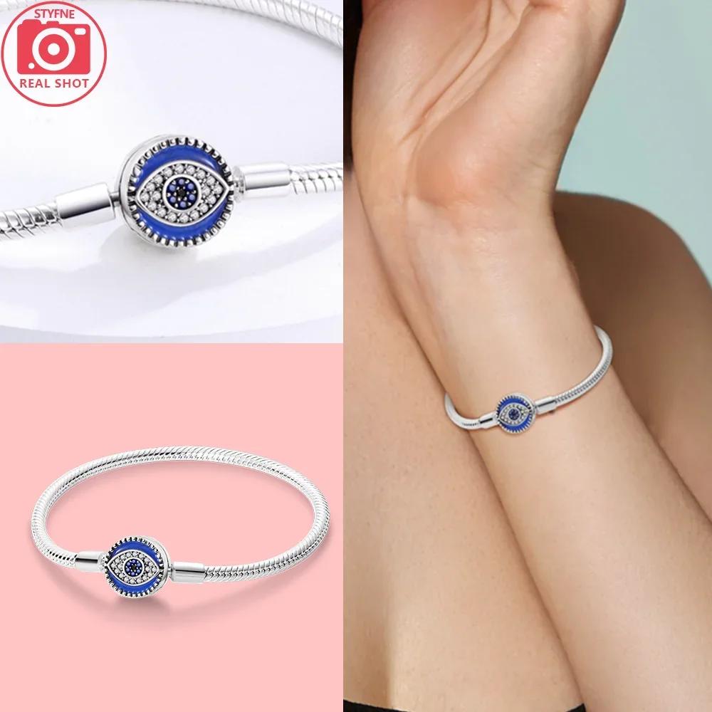 Sliver Bracelets Heart Lucky Eyes Bracelets Female Anniversary Party Fine Bracelets Bangles Jewellery Gifts for Women