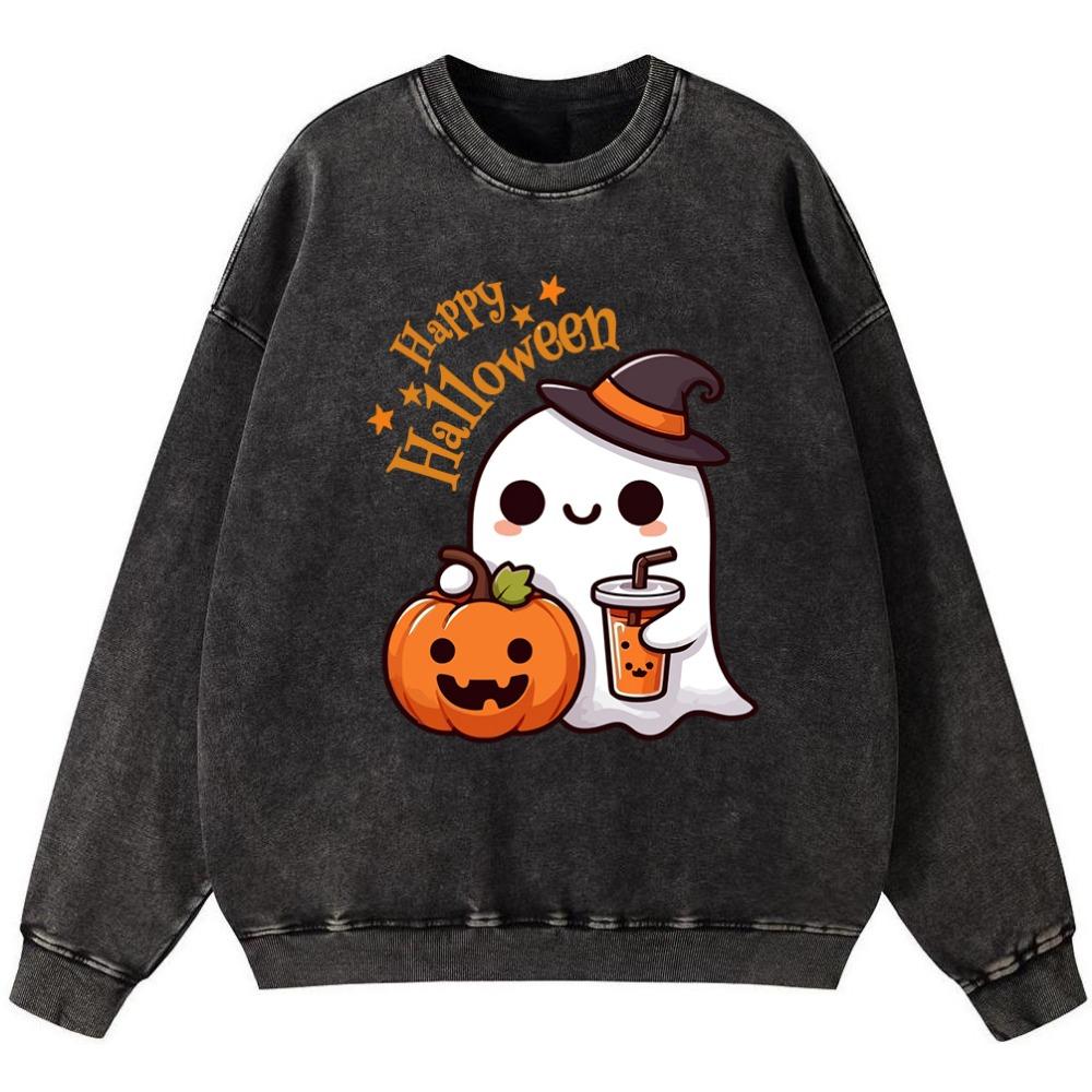 

Счастливого Хэллоуина Толстовка Lady Vintage из стираного хлопка Уличный оверсайз пуловер Тонкий стиль Хип-хоп Мягкий флис S