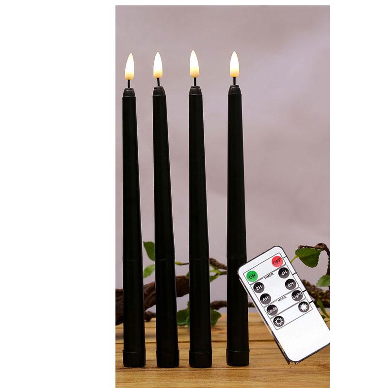 4 or 6 Pieces 11 Inch Black/White Flameless LED Taper Candles Remote,Yellow White Birthday Room Decorative Halloween Candles