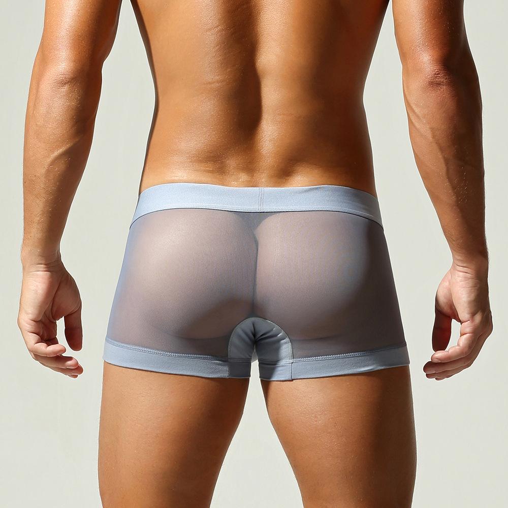 Men's Solid Color Low-rise Boxer Briefs Ice Silk Mesh Patchwork Boxers Minimalist Style Comfortable Boxer Underwear