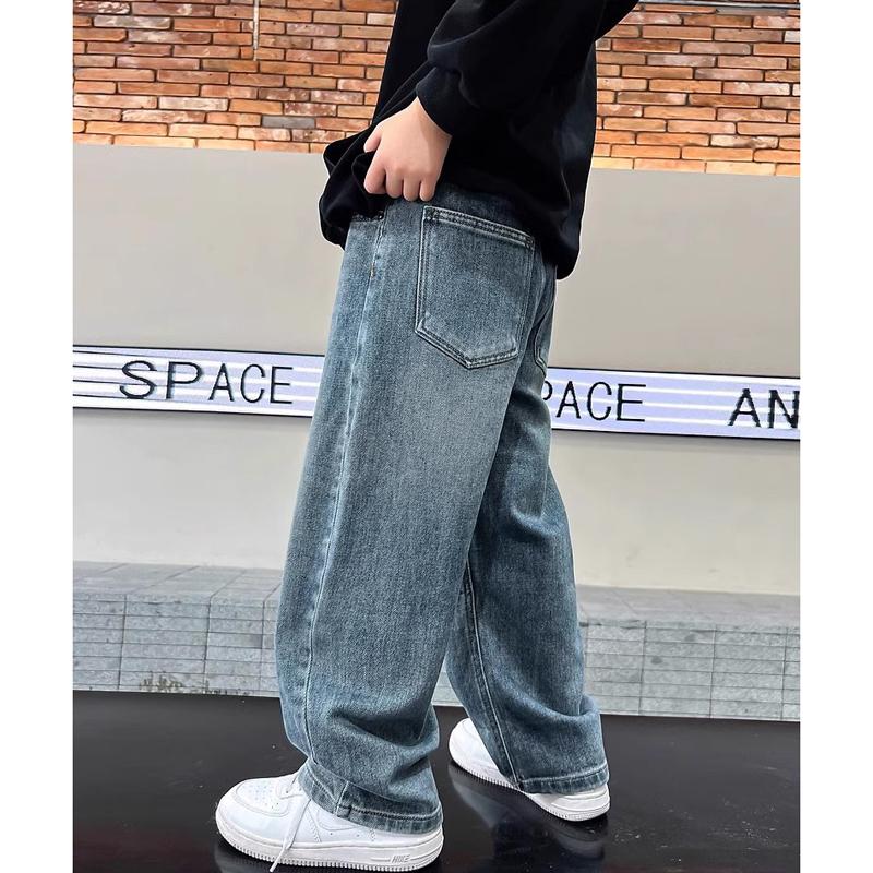 5-14Y Jungen Jeanshosen Frühling Kinder Weite Beine Gerade Hosen Herbst Locker Geschnitten Freizeit Hosen Kinder Trendige Jogginghosen
