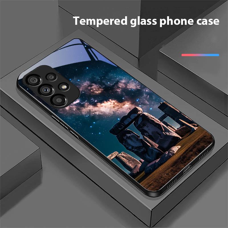 Piramida Gwiaździste Niebo Dla Samsung Galaxy S10 20 Plus 21 FE 22 23 24 FE 25 Ultra Czarny Szkło Hartowane Etui na Telefon Twarda Obudowa