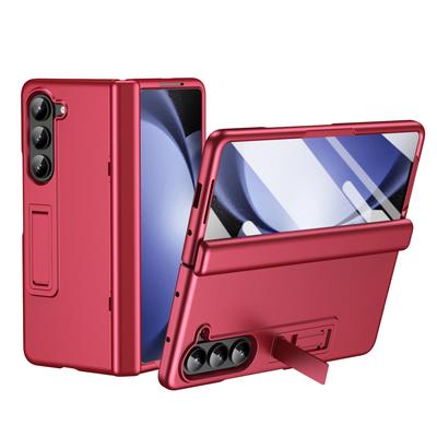 Luxury Ultra Thin Skin Feel Bracket Case Folding Hinge with Tempered Film Hard Cover Accessory  for Samsung Galaxy Z Fold 6 5 4 3 Stand with Holder