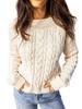 Women's Autumn 2026 Solid Color Cable Knit Pullover Sweater - European/American Style with Round Neck and Long Sleeves
