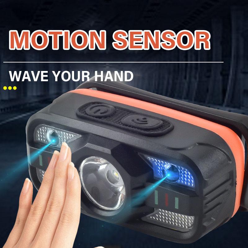 LED Outdoor Rechargeable Headlamp with Motion Sensor for Running,Hiking,Fishing,Floodlight,Emergency Lighting,Camping,Walking,Maintenance,Inspection