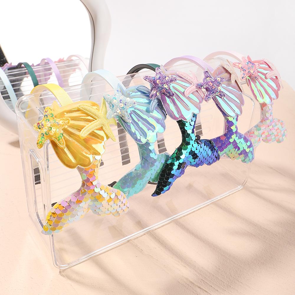 Bandeaux Sirène à Paillettes Multicouches pour Filles Arc-en-ciel Sirène Perles Bandes Cheveux Fait Main Coiffure Enfants Accessoires Bébé Enfants