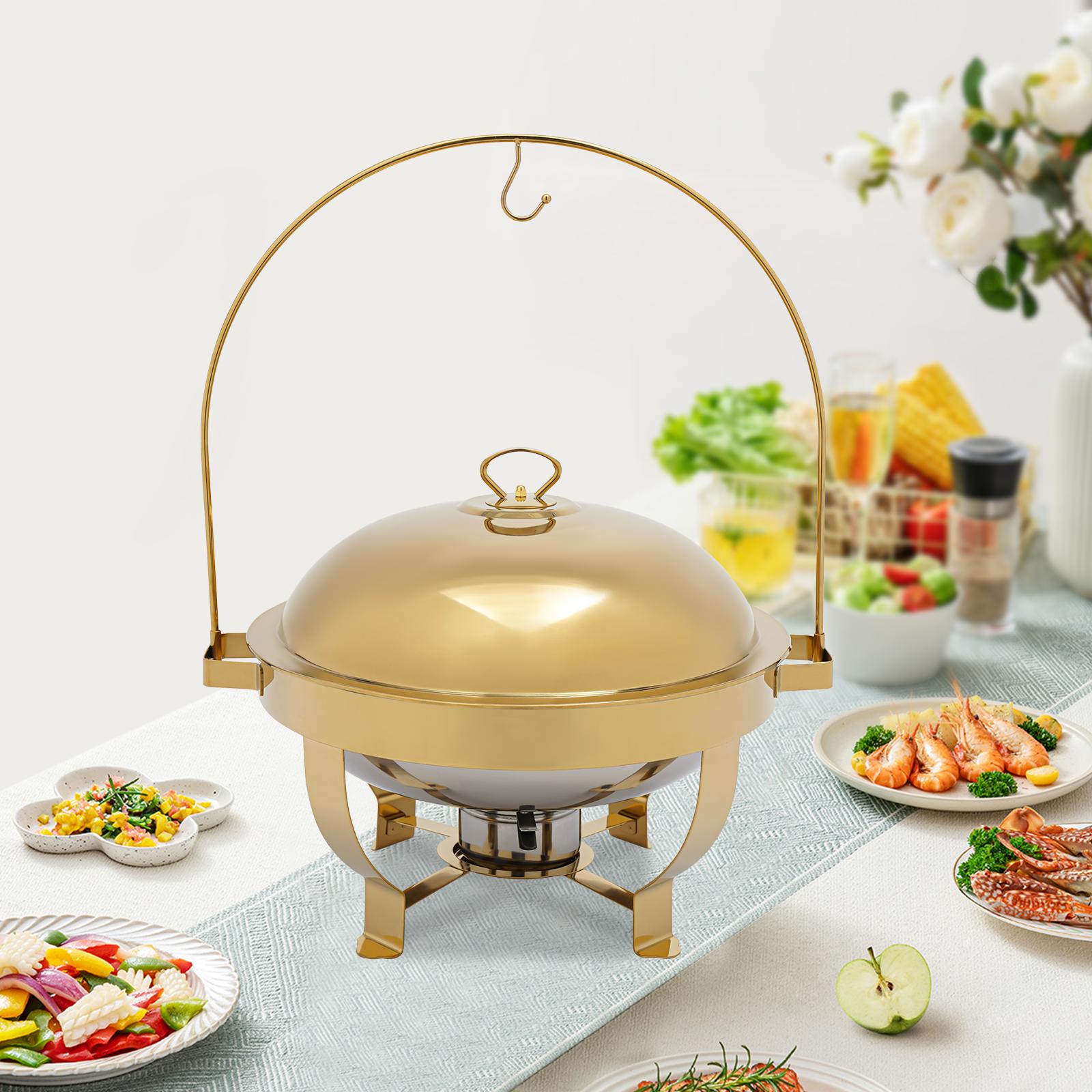 

8L Gold Chafing Dish with Round Lid, Buffet Server and Food Warmer, Large Capacity Stainless Steel Chafer for Catering, Party золотий