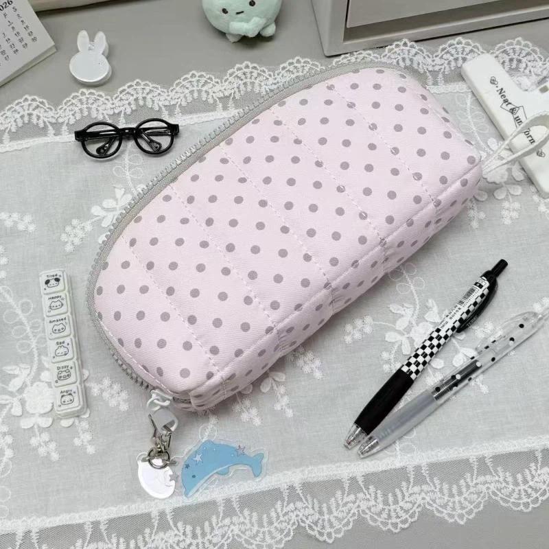 Large Capacity Multi-Layer Pencil Pouch Polka Dot Print Shell Shape Cute Stationery Organizer for Girls School Office
