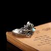 New Thai Silver Fine Craftsmanship Men's Jewelry: Vintage Turquoise Starlight Open Ring, Personalized Direct Sale