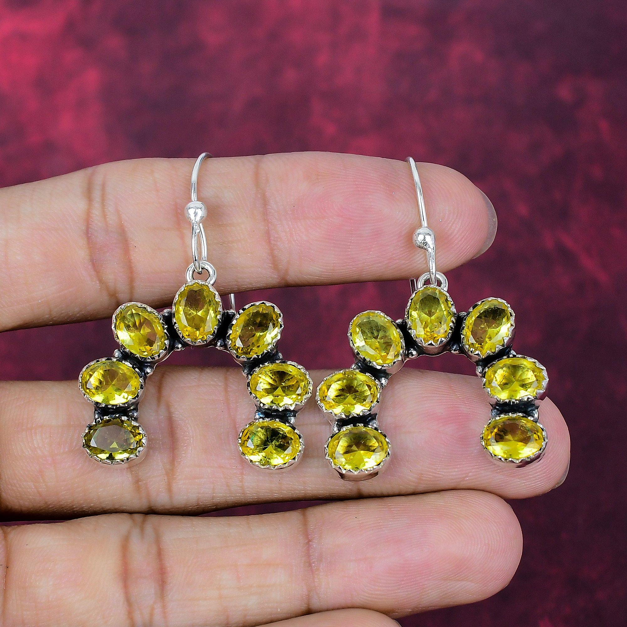 

Серьги с цитрином ручной работы, серьги из стерлингового серебра 925 пробы, антикварные украшения, подарок для любви 1.85 Inches