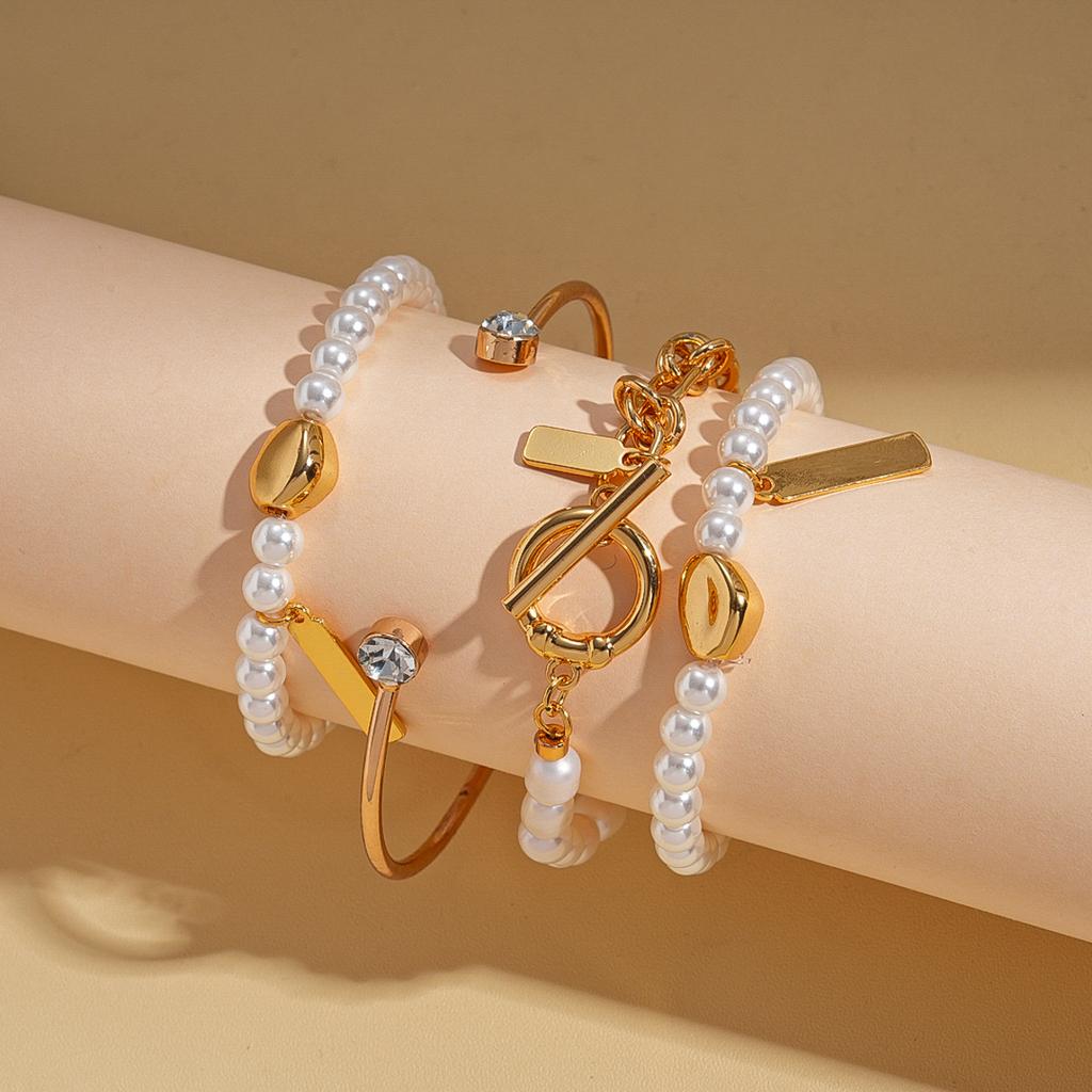 18k Real Gold Electroplated Imitation Pearl Chain OT Chain Bracelet Elegant Temperament Jewelry