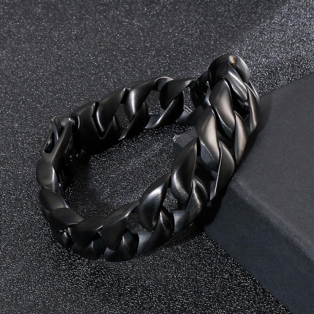 Kalen Black Cuban Link Men's Bracelet Gothic Style 15mm Thick Chain Stainless Steel Party Jewelry Simple Brushed Polished Gift