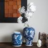 Flowers and Birds Pattern Blue Porcelain Vase Plant Pots Table Decoration Flowers Arrangement Floral Vases Room Aesthetic Decor