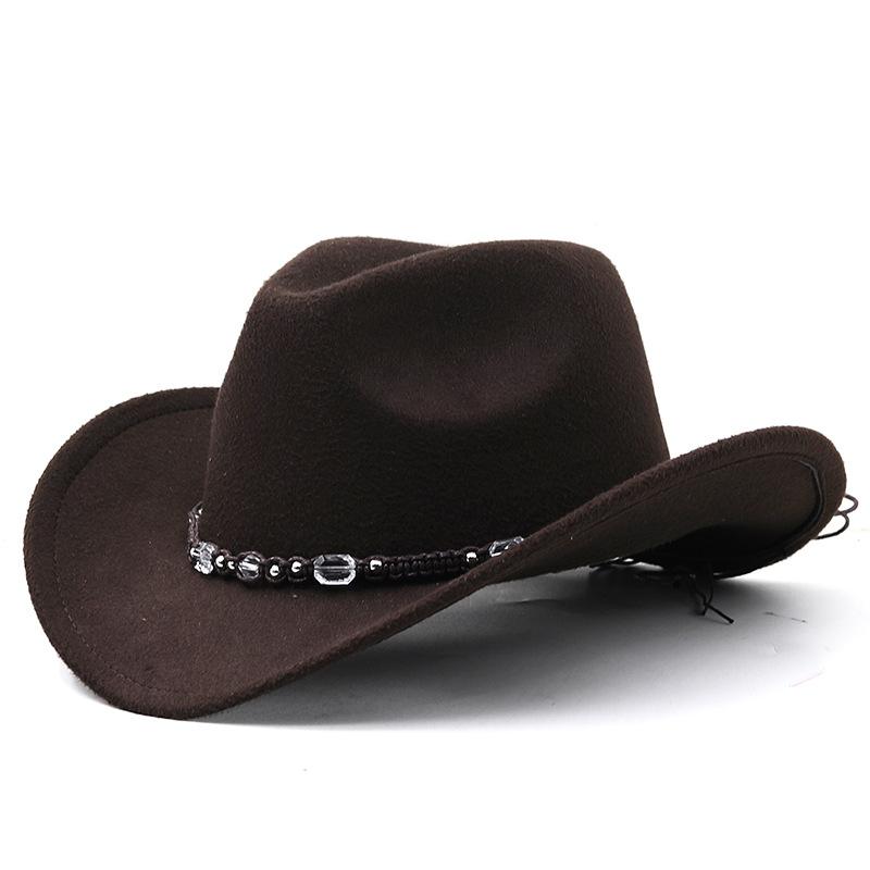 Neuer Western-Cowboyhut, schwarzer Woll-Jazz-Zylinderhut, ethnischer Herbst- und Winterfilzhut für Damen und Herren, Hut mit großem Schirm