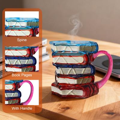 Κούπα Καφέ Εικονογραφημένου Βιβλίου 3D Στοίβαγμα Βιβλίων Κούπα Εμπνευσμένη από Μυθιστόρημα 420ml Χειροποίητη Καλλιτεχνική Λογοτεχνική Κούπα για Βιβλιοφάγους Δασκάλους Βιβλιοθηκάριους