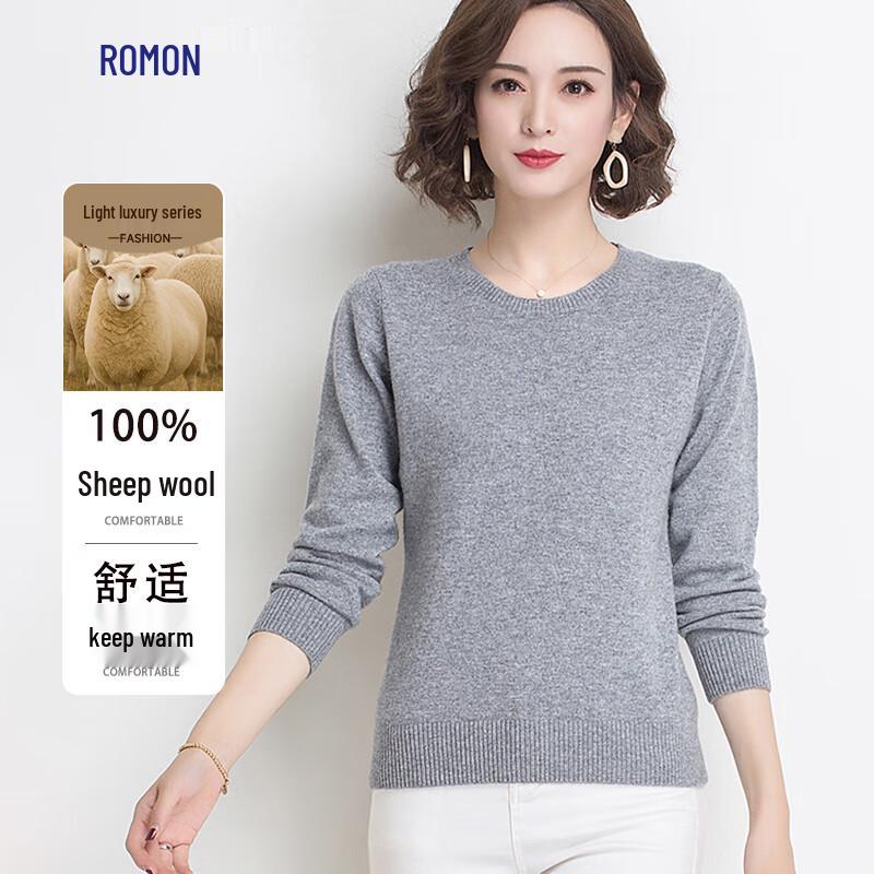 Luomeng Women's 100% Merino Wool Crew Neck Sweater