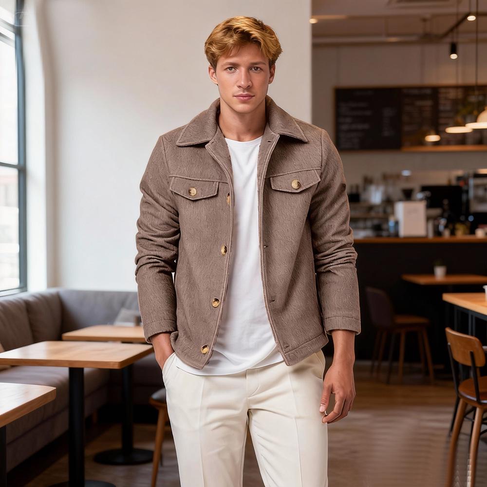 Men's Wool Coat: Single-Breasted Solid Color Autumn/Winter Fashionable Jacket