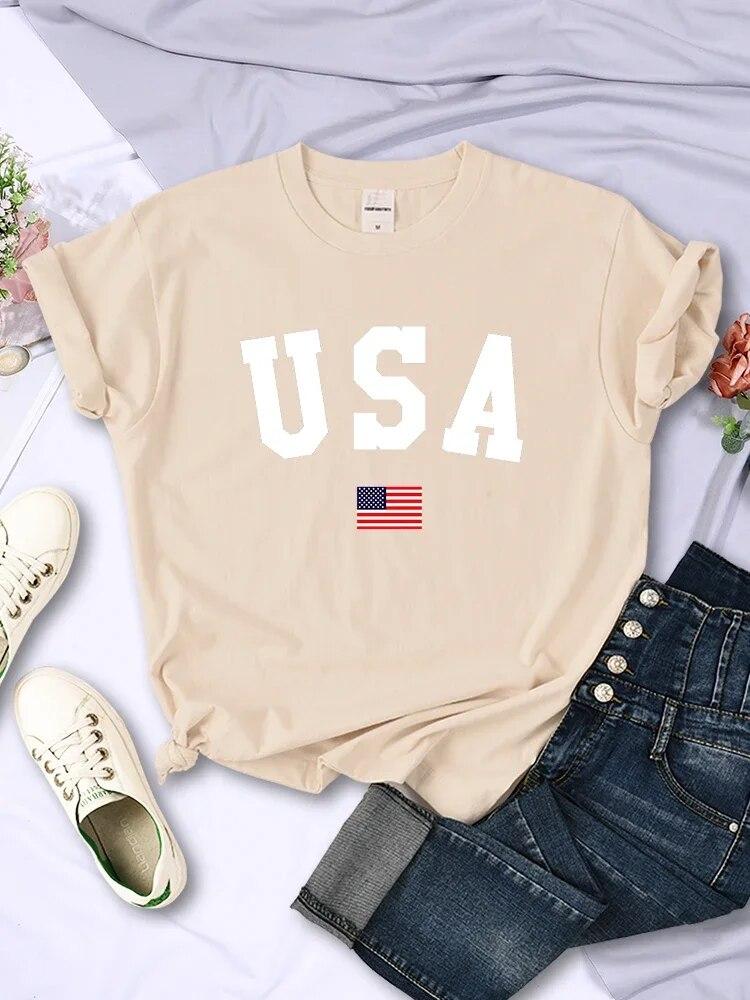USA National Flag City Street Printed Unisex T-shirts Fashion Breathable Short Sleeve Summer Hip Hop O-Neck Tees Hip Hop Tshirts