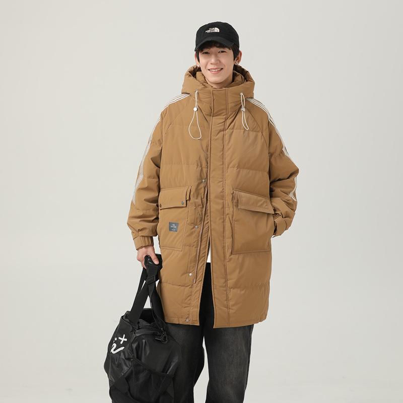 

Мужской пуховик средней длины, утолщенный, новый, для пар, для улицы, зимний, пух белой утки, простой, мужской, с капюшоном, модный 3XL