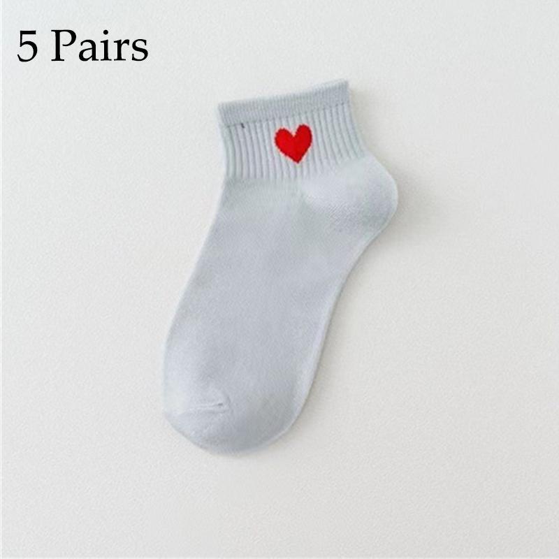 5 Pairs Socks Cotton Short Socks Harajuku Novelty Love Heart Pattern Socks Hip Hop Solid Color Cute Socks