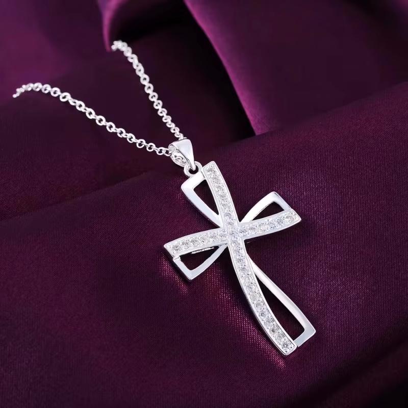925 Sterling Silber 18 Zoll Kette Kreuz AAAAA Zirkon Anhänger Halskette für Frau Mode Hochzeit Party Charme Schmuck