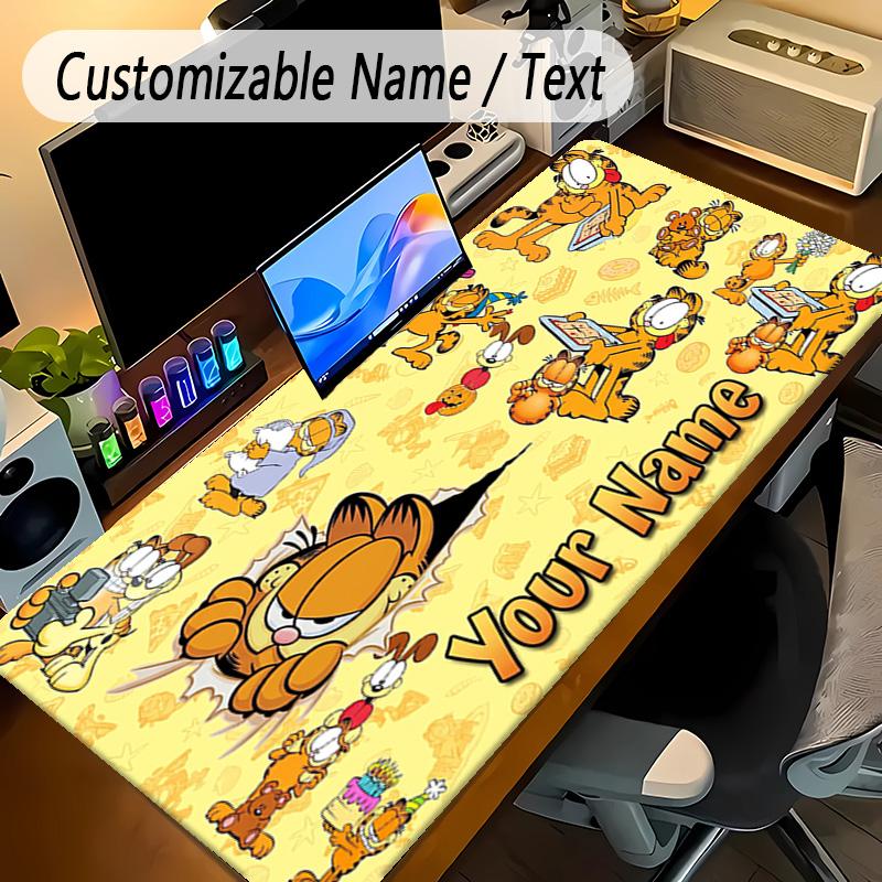 Large Mouse PadGarfield Custom Name Text Personalized Desk Mat Non Slip Gaming Pad