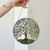 Indoor Outdoor Suncatcher Tree of Life Round Hanging Sign, Stained Glass Acrylic Sign Decoration, Window Wall Ornament for Sun Resistant