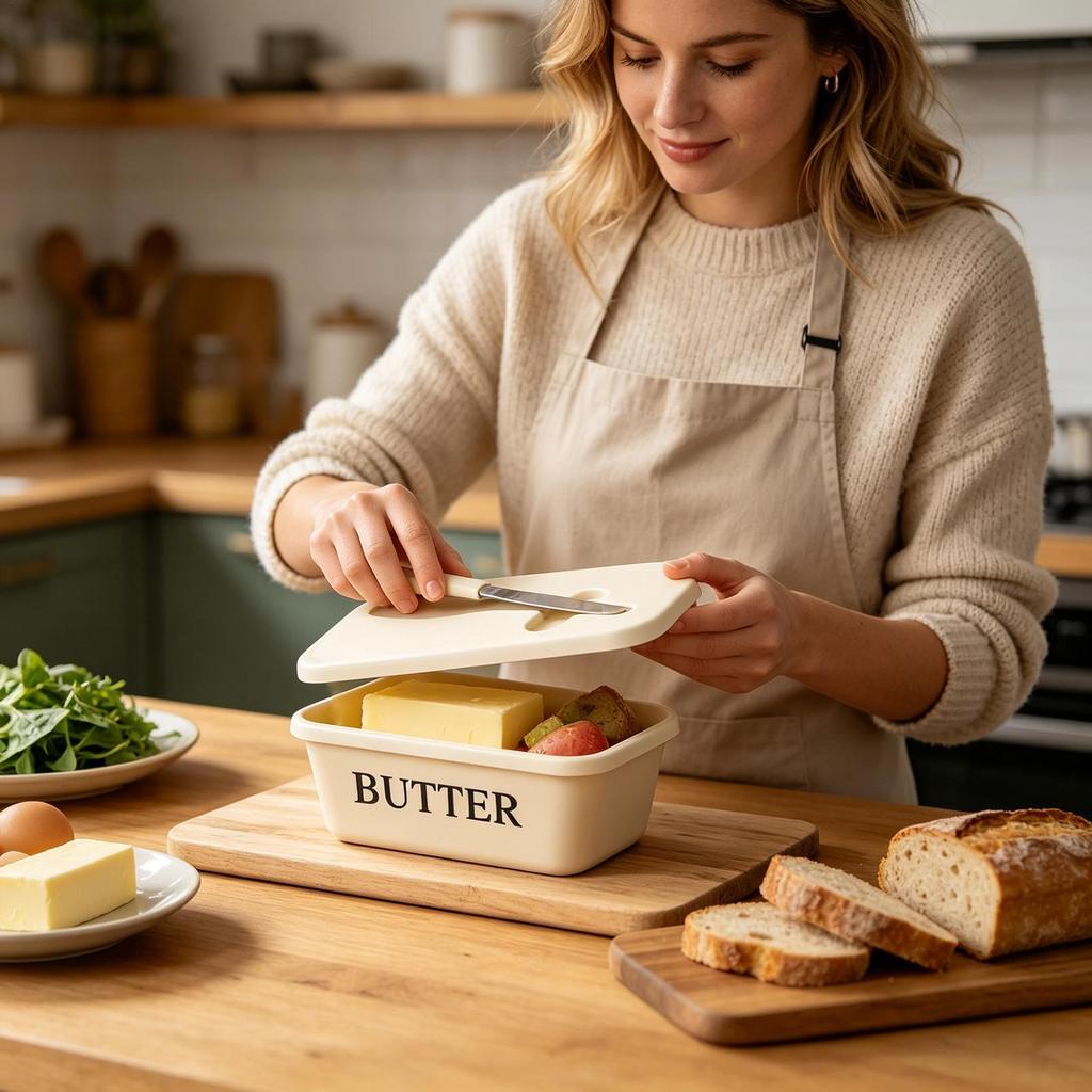 Food Grade Butter Dish With Cutter Airtight Large Capacity Cute Butter Box For Kitchen Farmhouse Dining Room Refrigerator