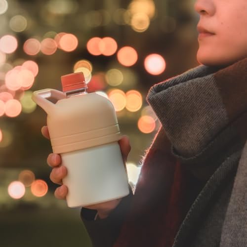 Atlas PET Bottle Holder, Insulated Water Bottle for Hot Water, Mini Size (300ml/500ml), Vacuum Insulated, Ivory, with Handle, Bottle-in-Bottle, ABIB-F