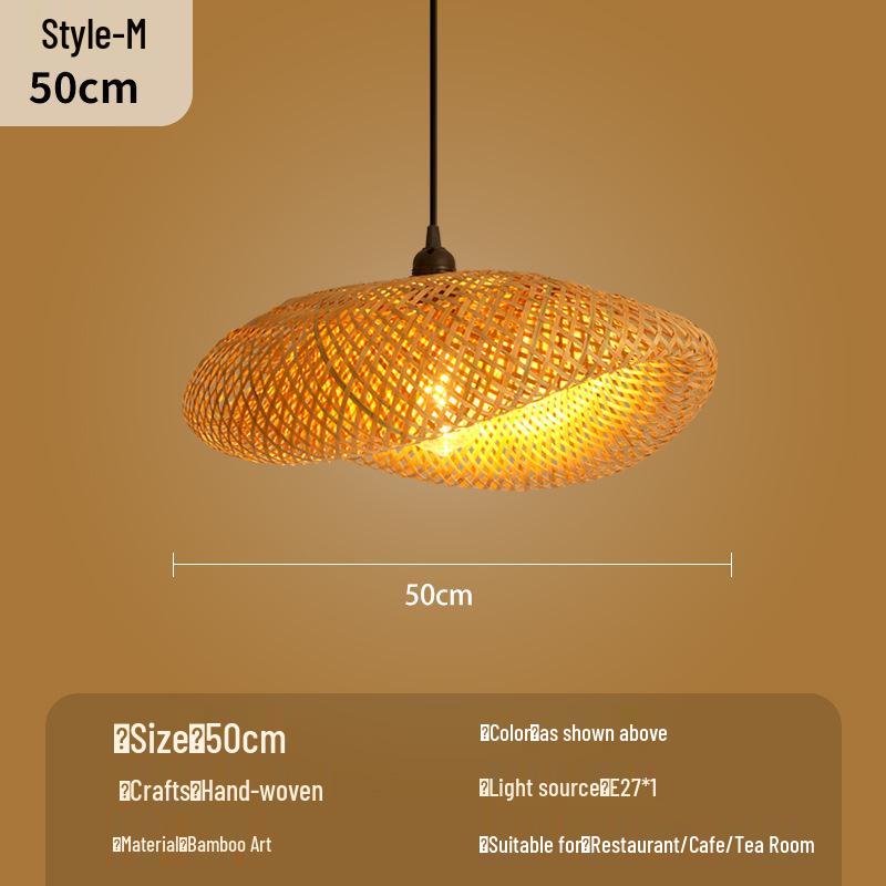 Bamboo Woven Lantern Light for Chinese Restaurant or Teahouse - Rattan Straw Hat Pendant Light