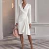 European Style Fall Fashion V-Neck Solid Color Long Sleeve Maxi Dress Women Clothing