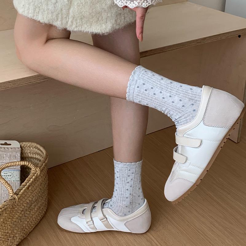Colorful Korean-Style Textured Bean Autumn & Winter Retro Japanese Seamless Mid-Calf Socks for Women