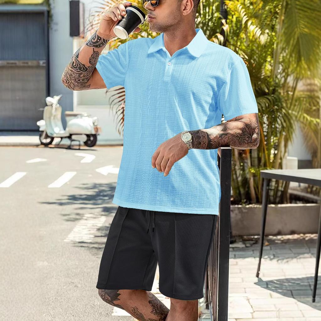 New Arrival Men's Summer Lightweight Solid-Colour Short-Sleeved Small-Check Collared Shirt