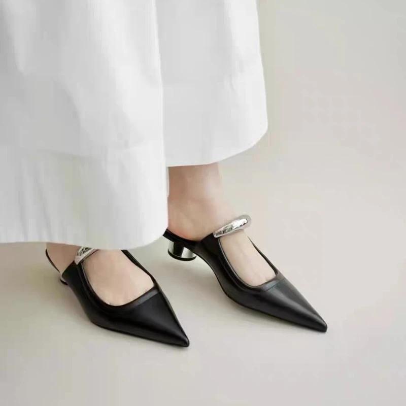 Mote Nye Tøfler Mules Lave Høye Hæler Sko 2024 Sommer Beste Street Look Kvinner Firkantet Tå Åpen Tå Stroppesandaler Kvinner