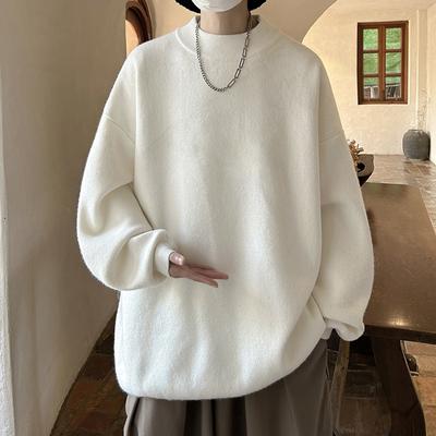 Spring And Autumn Round Neck Sweater Men'S Ins Trendy Brand Loose Lazy Solid Color Knitted Sweater Casual Thread Coat