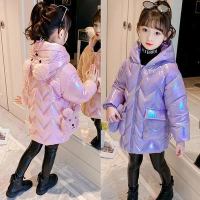 Winter Girls Jacket Mid-Length Thicken Keep Warm Hooded Cold Protection Windbreaker Coat Give Away Bear Backpack