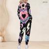 Women Plus Size V Neck Long Sleeve Scrub Set Leopard Heart Feather Boho Art Print Nurse Uniform Set