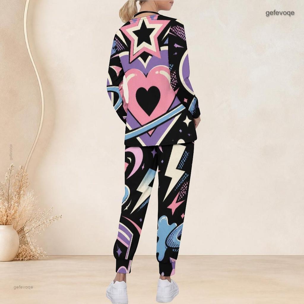 Women Plus Size V Neck Long Sleeve Scrub Set Leopard Heart Feather Boho Art Print Nurse Uniform Set