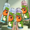 1PC Funny Green Dinosaur 750ml Color Plastic Sports Water Bottle Leakproof Flip Straw Lid Suitable for Sports Office Home Use